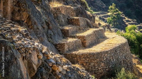 Rock fortress and terraces in Ollantaytambo, Peru photo