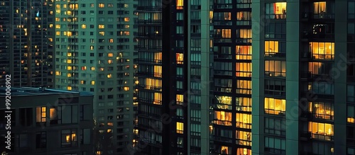 A Nighttime View of Lit-Up Windows in a Cityscape photo