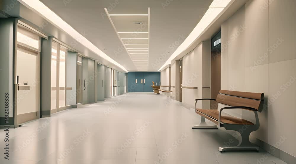 A hospital hallway with a bench in the middle 4k animation A hospital hallway with a bench in the middle 4k animation