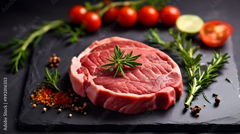 raw steak with rosemary raw steak with rosemary