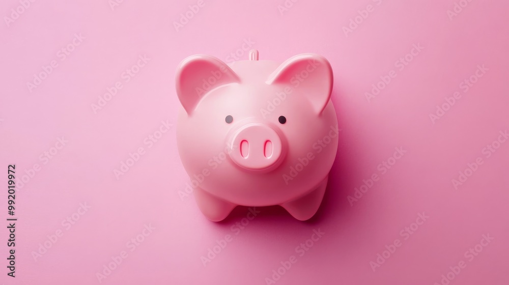 Pink piggy bank from above, flat lay shot Pink piggy bank from above, flat lay shot