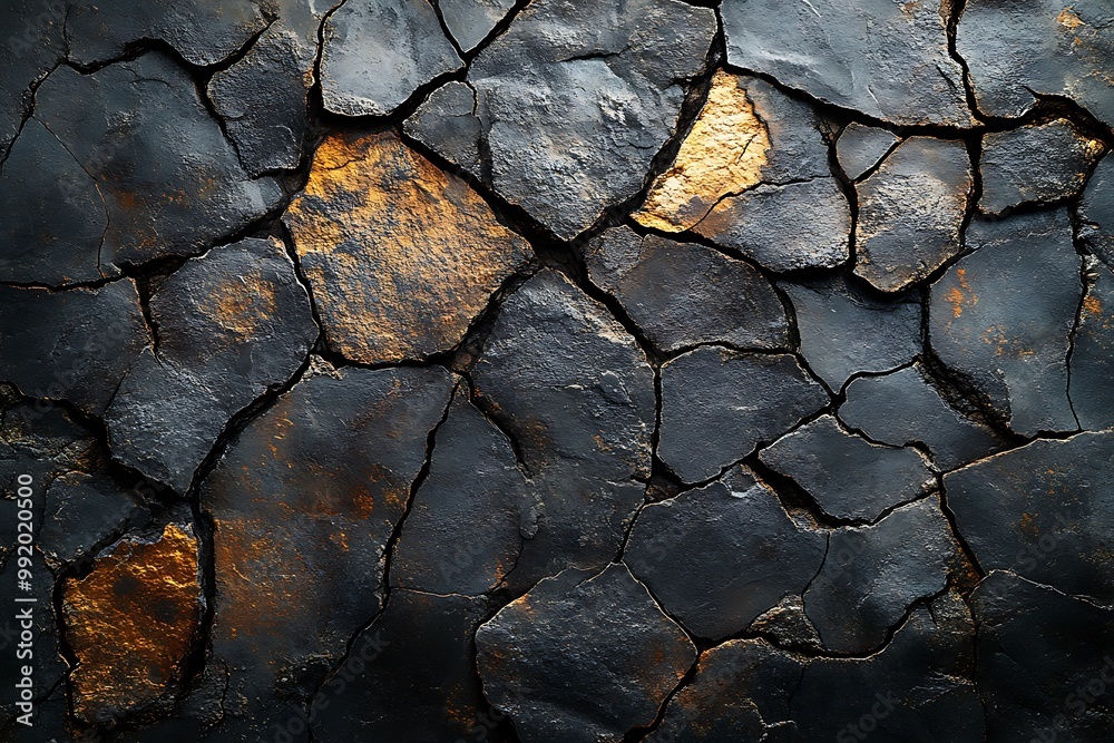 Dark gray and gold abstract cracked stone texture background Dark gray and gold abstract cracked stone texture background