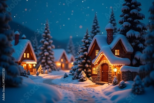 Christmas village on a winter night