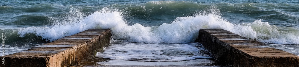 Powerful Waves Crashing Against a Sturdy Jetty Powerful Waves Crashing Against a Sturdy Jetty