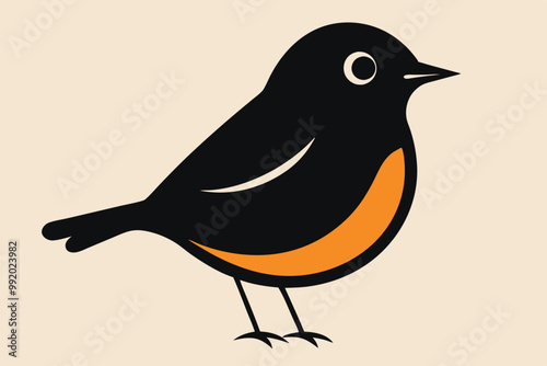 A cute American Robin bird for log silhouette black Vector art illustration