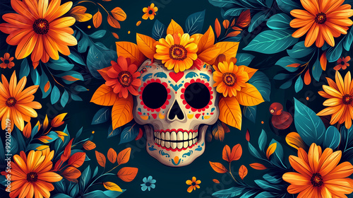 colorfull mexican skull halloween background