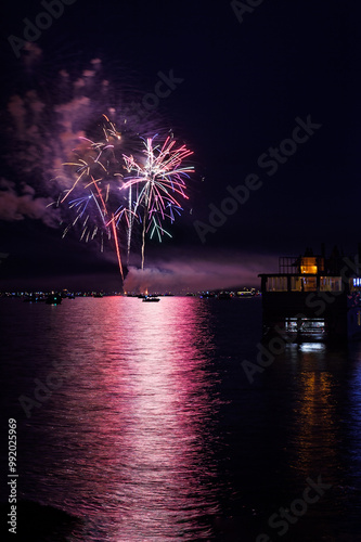 Obraz na płótnie Watching Fireworks Display From Aboard Boats in Lake - 4304 w salonie