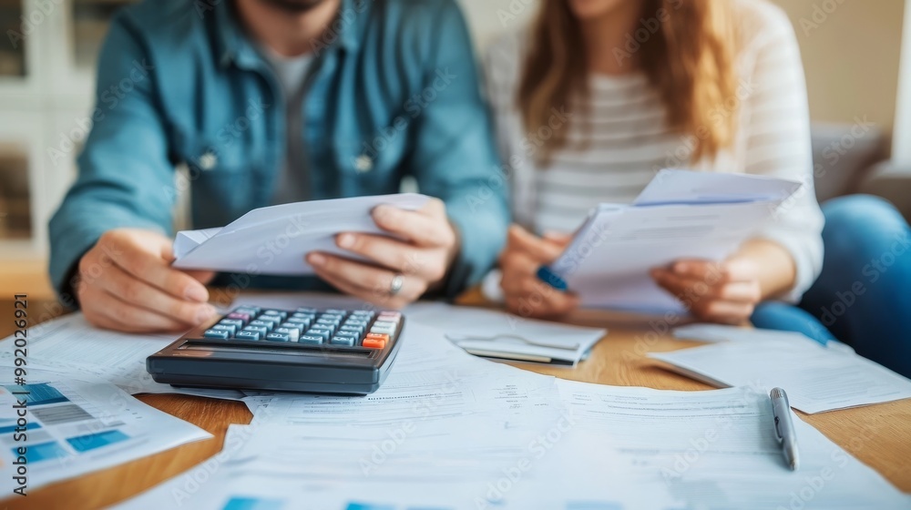 Home, happiness and finances - busy couple.