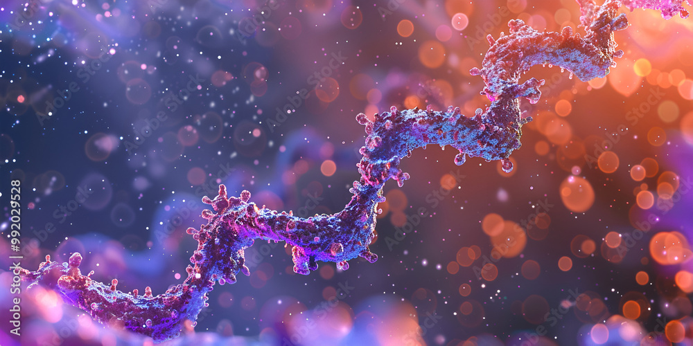 Abstract DNA Structure with Molecular Elements and Digital Effects, 3D Scientific Representation of DNA Strands Abstract DNA Structure with Molecular Elements and Digital Effects, 3D Scientific Representation of DNA Strands