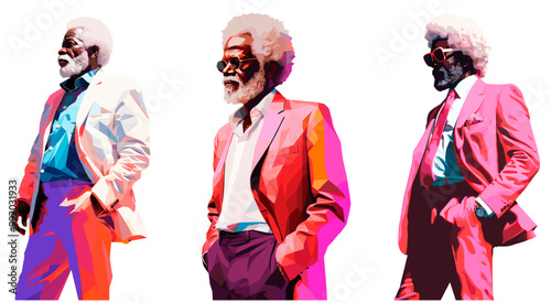 Pop art style illustration of mature African American men wearing colorful suits