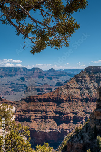 Scenic view of Grand Canyon at noon on a sunny day with blue sky, Arizona, USA