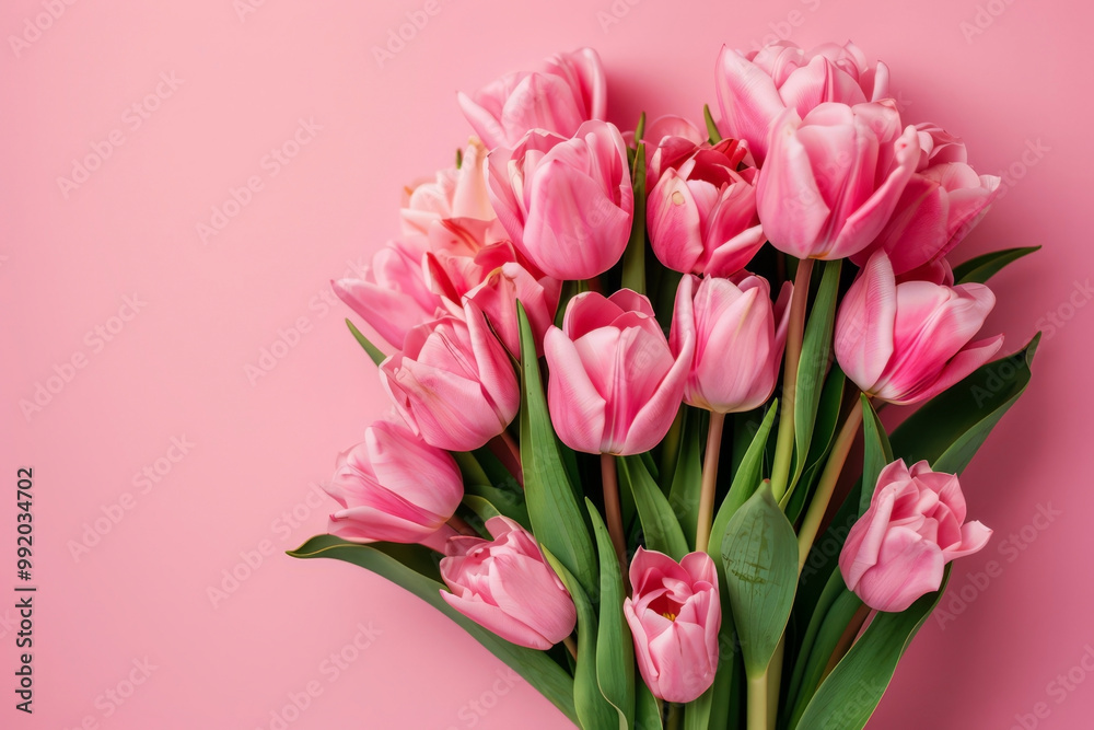 Tulips on a pink background. Generative AI Tulips on a pink background. Generative AI