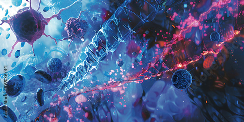 DNA and Virus Particles in Abstract, Unlike organisms that are clearly alive, viruses don't need food, and they have no metabolism