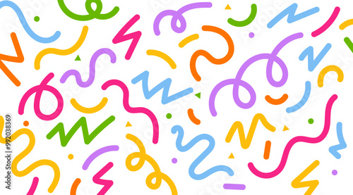 Colorful line drawing doodle seamless pattern. Creative minimalist line draw background  trendy design.