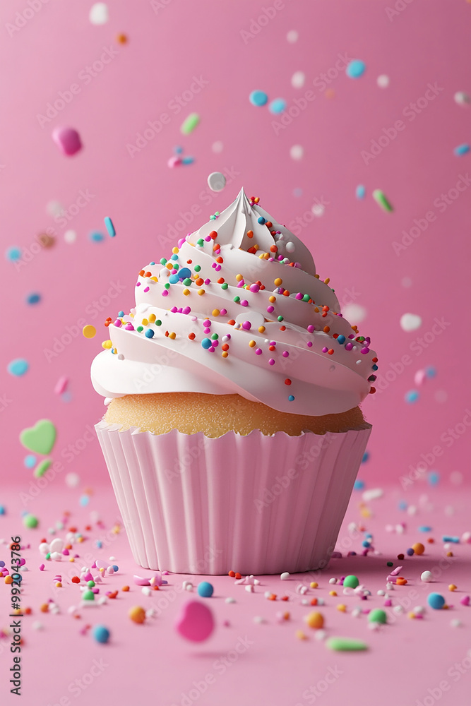 cupcake with pink frosting and sprinkles cupcake with pink frosting and sprinkles