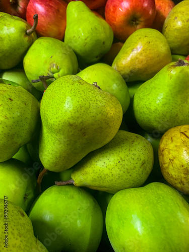colorful South American fruits and vegetables, tubers, red, yellow, green, banana, potato, fruit