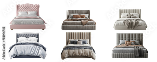 Luxurious Collection of Beds Made from Premium Materials on Transparent Background: Showcase Elegant Designs and Comfort, Perfect for Interior Design Projects, Furniture Marketing, and Home Decor.