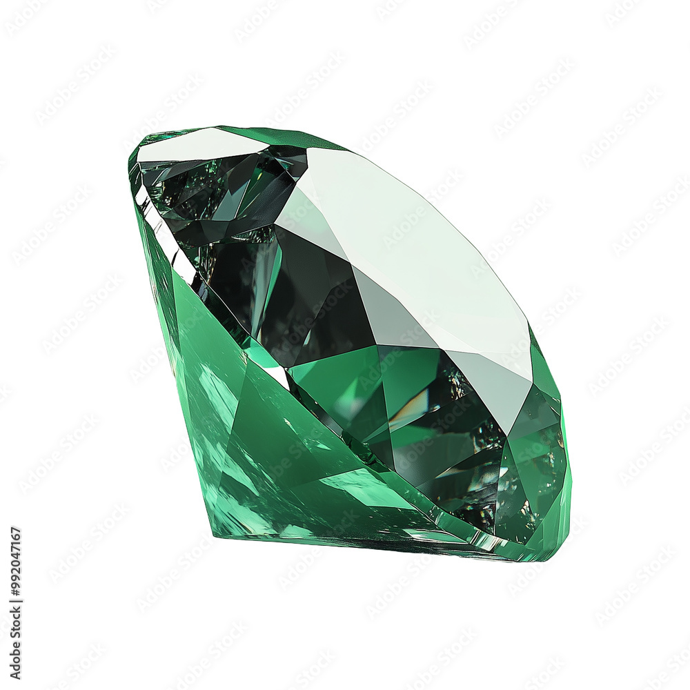 Faceted emerald jewel with sharp angles isolated on transparent background Faceted emerald jewel with sharp angles isolated on transparent background