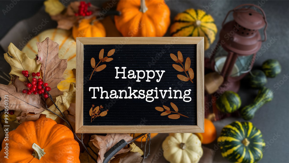 Happy thanksgiving day text minimal background with dry fall leaves ...