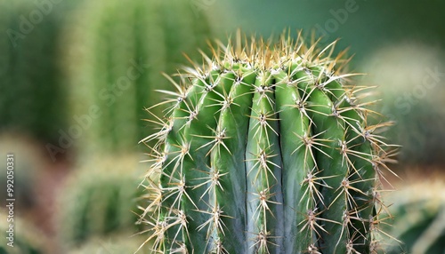 Isolated cactus with depth of field showcasing sharp spines and resilient structure