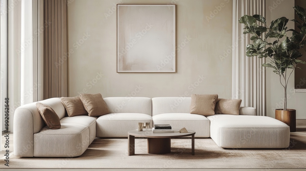 Low-profile sectional sofa in a spacious living room Low-profile sectional sofa in a spacious living room