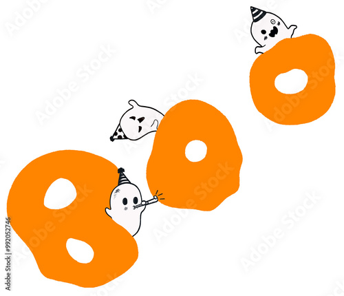 boo , halloween text cute design , halloween text  with little ghosts , happy  halloween party. 