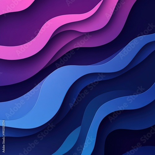 A high-resolution, minimalist abstract background featuring fluid waves of vibrant colors in shades of blue and purple. 