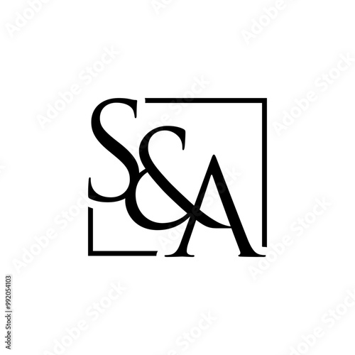 initial letter S&A logo black color square line