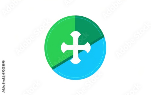  logo with blue and green color scheme, featuring a central medical cross symbol inside a circle on a solid white background, suitable for healthcare or business branding.