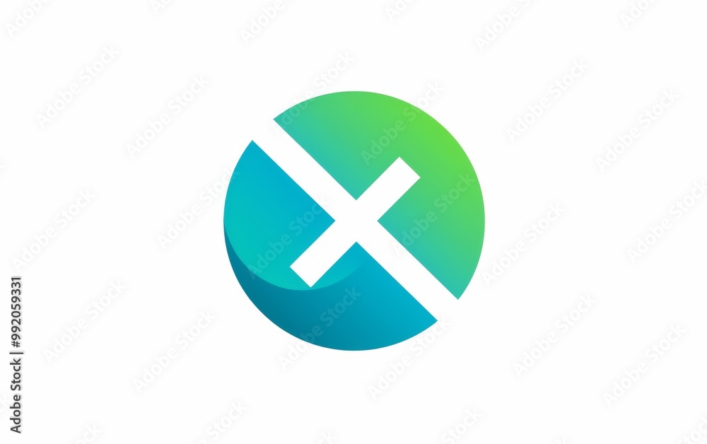 Fototapeta premium logo with blue and green color scheme, featuring a central medical cross symbol inside a circle on a solid white background, suitable for healthcare or business branding.