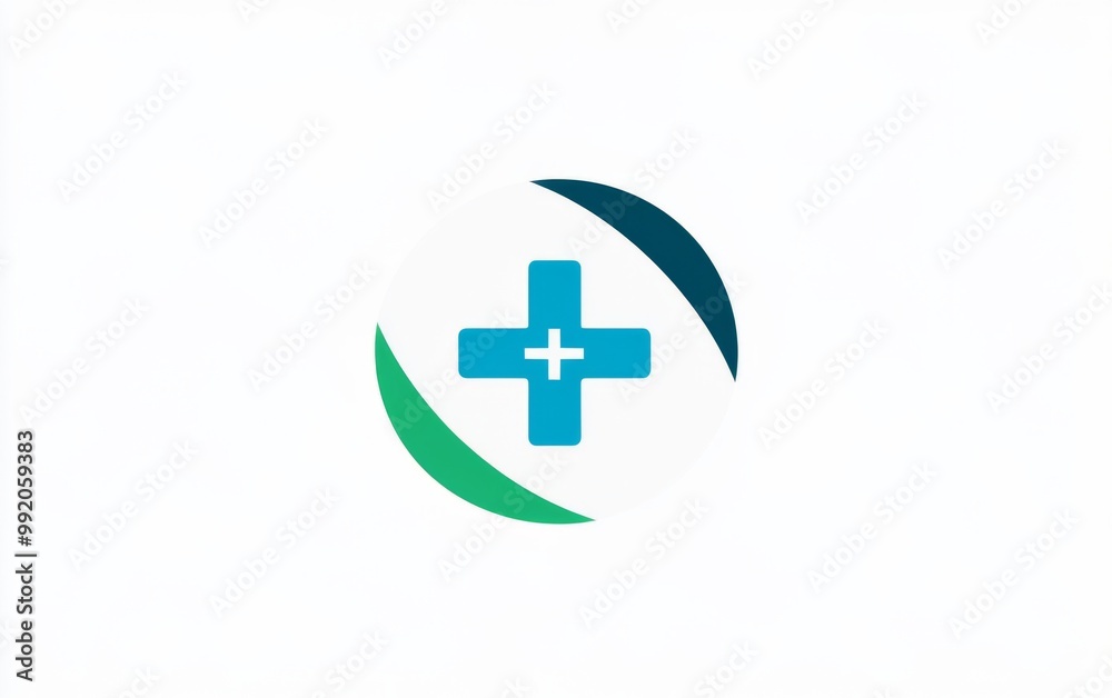 logo with blue and green color scheme, featuring a central medical cross symbol inside a circle on a solid white background, suitable for healthcare or business branding. logo with blue and green color scheme, featuring a central medical cross symbol inside a circle on a solid white background, suitable for healthcare or business branding.