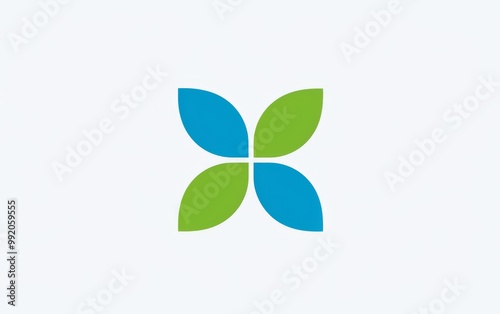  logo with blue and green color scheme, featuring a central medical cross symbol inside a circle on a solid white background, suitable for healthcare or business branding.