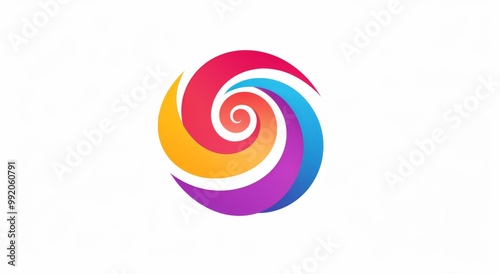 spiral group logo in purple and red with colorful cartoon shapes