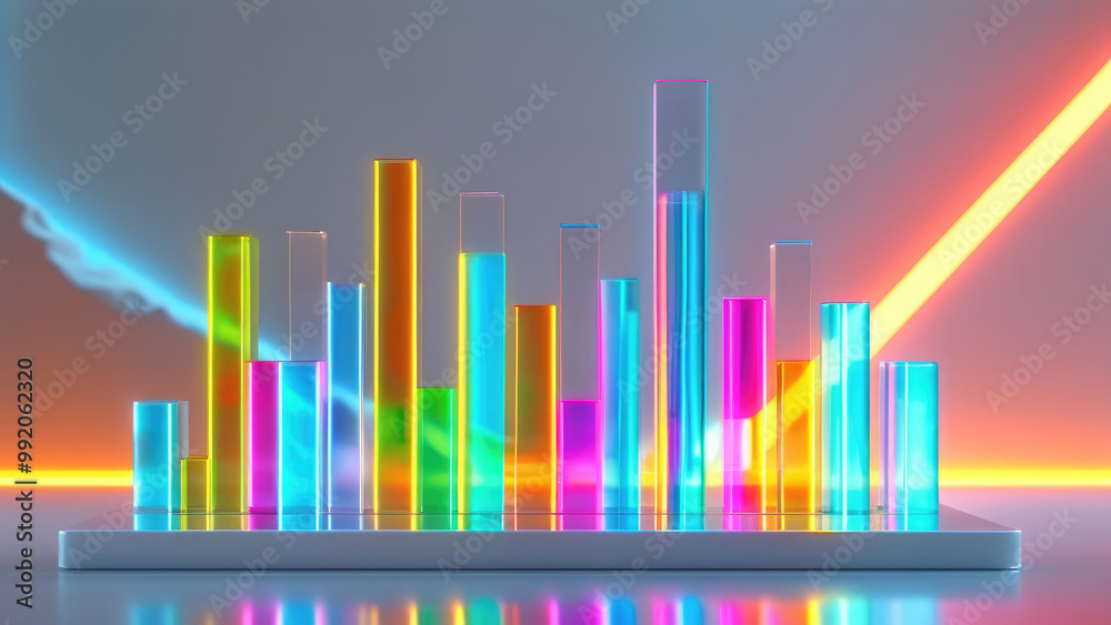 3D Glass Bar Chart: Transparent Visualization of Profits 3D Glass Bar Chart: Transparent Visualization of Profits