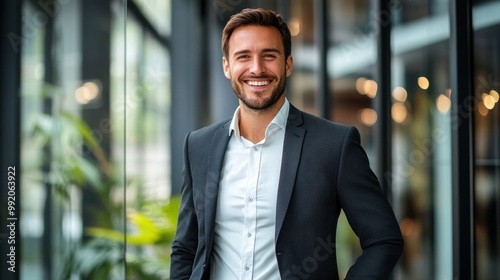 Wallpaper Mural Smiling businessman in modern office Torontodigital.ca