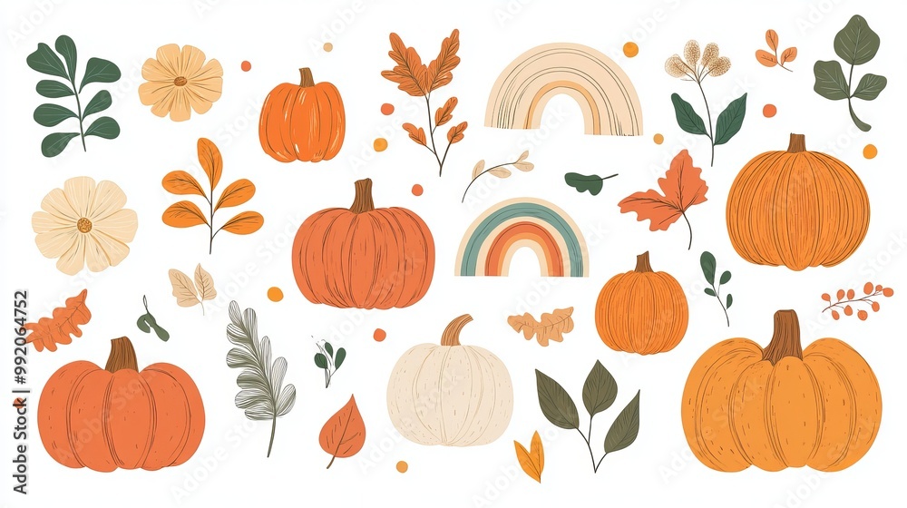 Autumn-themed vector collection including pumpkins and rainbows Autumn-themed vector collection including pumpkins and rainbows
