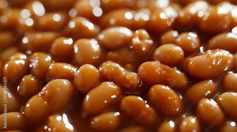 Baked beans are cooked in a sweet sauce made from molasses. They are often cooked with salt pork and are a popular dish in New England. Baked beans are cooked in a sweet sauce made from molasses. They are often cooked with salt pork and are a popular dish in New England.