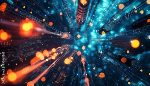 Fiber optic cables converging with wireless towers
