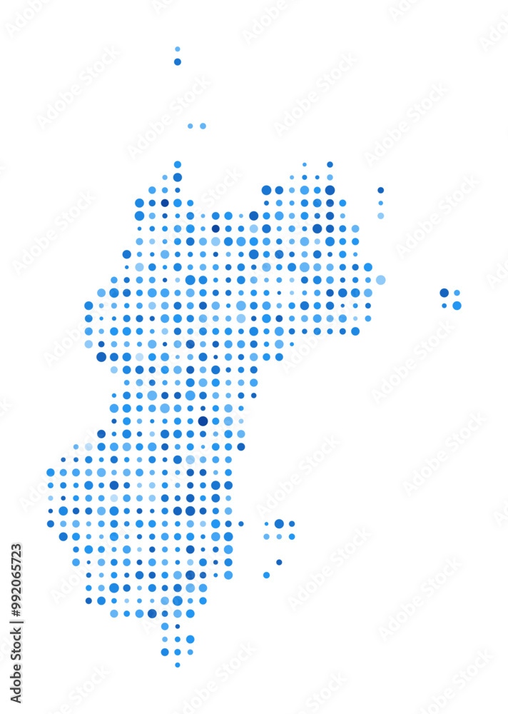 Fototapeta premium Mustique Dot Map. Island Digital Style Shape. Mustique vector image. Island shape with blue circular dots. Elegant vector illustration.
