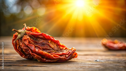 Sun-dried tomato bathed in warm light, bursting with flavor. Perfect for a quick and easy no-cook pasta sauce, sun-dried tomato photo