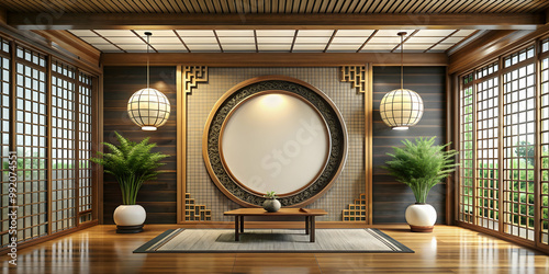 Interior featuring an Asiatic tondo design , Asian, circular, decorative, traditional, ornate, round, oriental photo