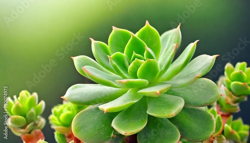 Isolated succulent plant with depth of field highlighting fleshy leaves and vibrant green color