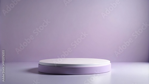 A pale lilac backdrop featuring a minimalist circular platform for product displays. Generative AI