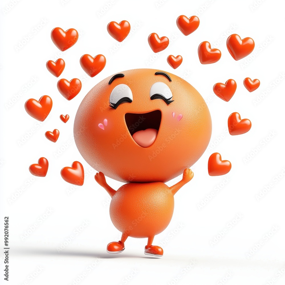 Cheerful Cartoon Character Blowing Kiss with Floating Hearts - Affectionate Gesture and Encouragement Symbolism