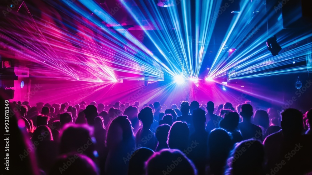 Bright Strobe Lights Flashing Over a Packed Dance Floor Bright Strobe Lights Flashing Over a Packed Dance Floor