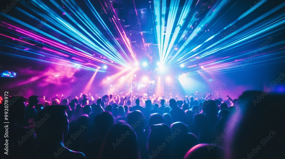 Bright Strobe Lights Flashing Over a Packed Dance Floor Bright Strobe Lights Flashing Over a Packed Dance Floor