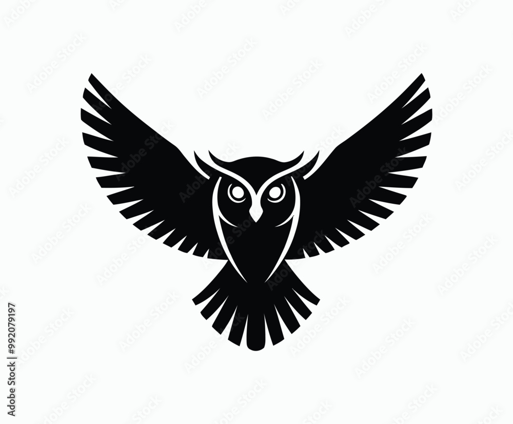 Fototapeta premium Owl bird silhouette editable EPS vector isolated illustration template on a white background