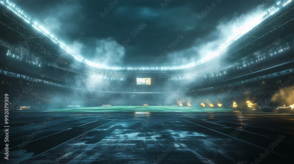 A Stadium at Night with Smoke and Lights A Stadium at Night with Smoke and Lights