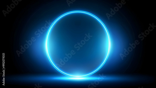 Blue glowing oval light on black background, blue, glowing, light, oval, shape, black, background, abstract, shiny