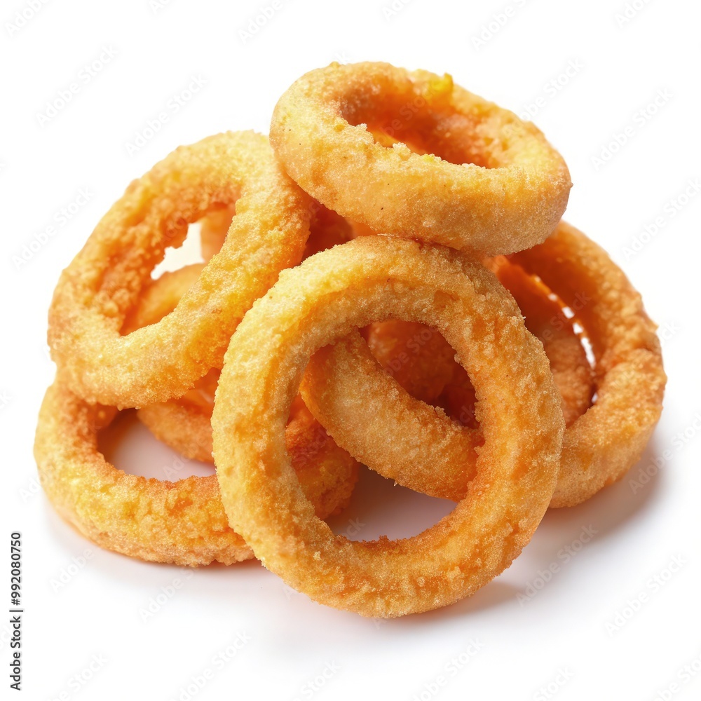 Crispy ring snacks stacked on a white background ready for snacking. Generative AI Crispy ring snacks stacked on a white background ready for snacking. Generative AI